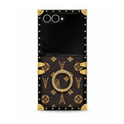 brown retro leather z flip phone case