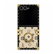 beige retro leather z flip phone case