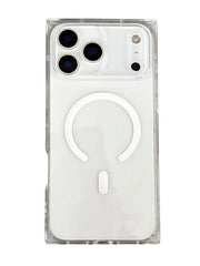 Clear phone case with Magsafe on a white background
