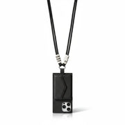 Black wallet phone case with a lanyard on a white background