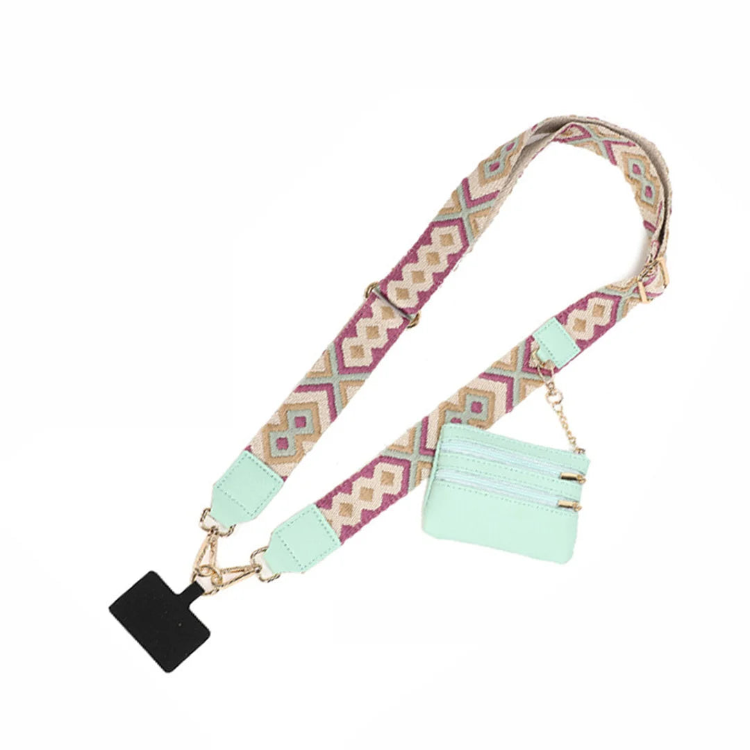 Lanyard with a small pouch and badge holder on a white background