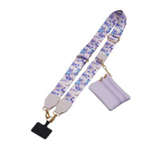 Floral-patterned strap with a matching cardholder on a white background