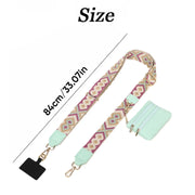 Lanyard with detachable pouch and measurement details on a white background