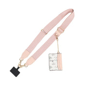 Pink lanyard with a floral design badge holder on a white background