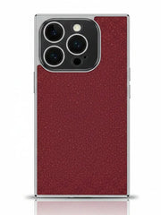 starry Phone case with red glittery back and clear front on a white background