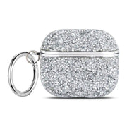 Silver Glittery AirPods Case with sparkling flakes and silver-tone ring clip
