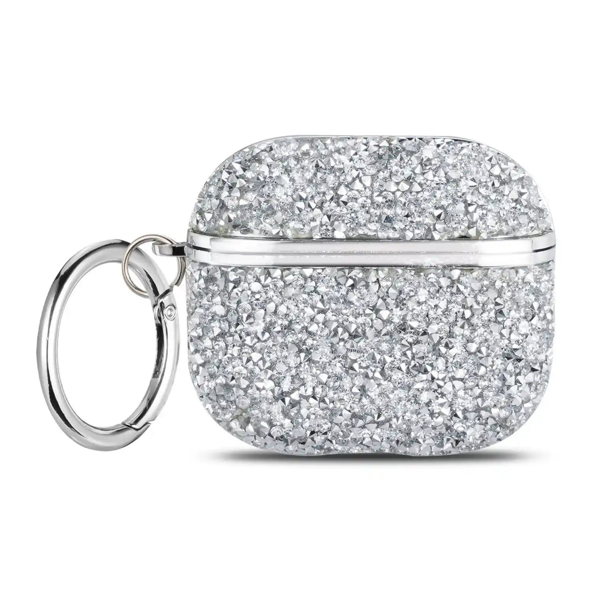 Silver Glittery AirPods Case with sparkling flakes and silver-tone ring clip
