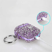 Purple Glittery AirPods Case connected to a charging cable, showing access to the charging port
