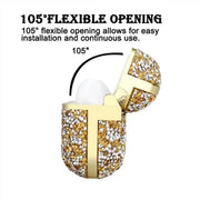 Side view of the gold Glittery AirPods Case demonstrating its 105-degree lid opening