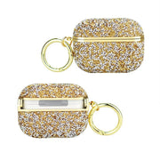 Front and rear views of the gold Glittery AirPods Case with ring clip