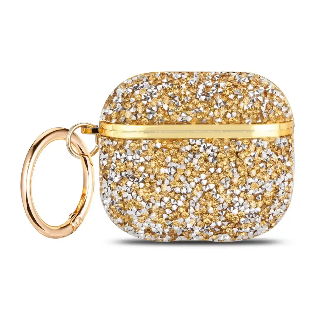 Gold Glittery AirPods Case with glittering flakes and gold-tone trim