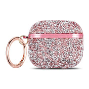Pink Glittery AirPods Case with sparkling flakes and rose-tone ring clip
