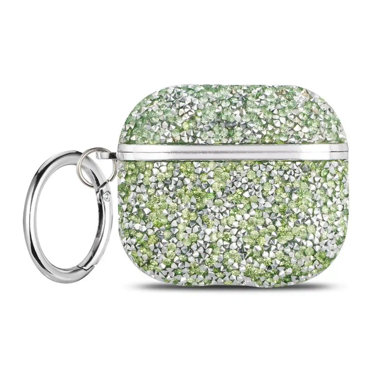 Green Glittery AirPods Case with sparkling flakes and silver-tone ring clip