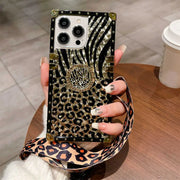 glitter leopard phone case with strap