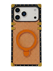 glitter Phone case with grid pattern and ring holder on a white background