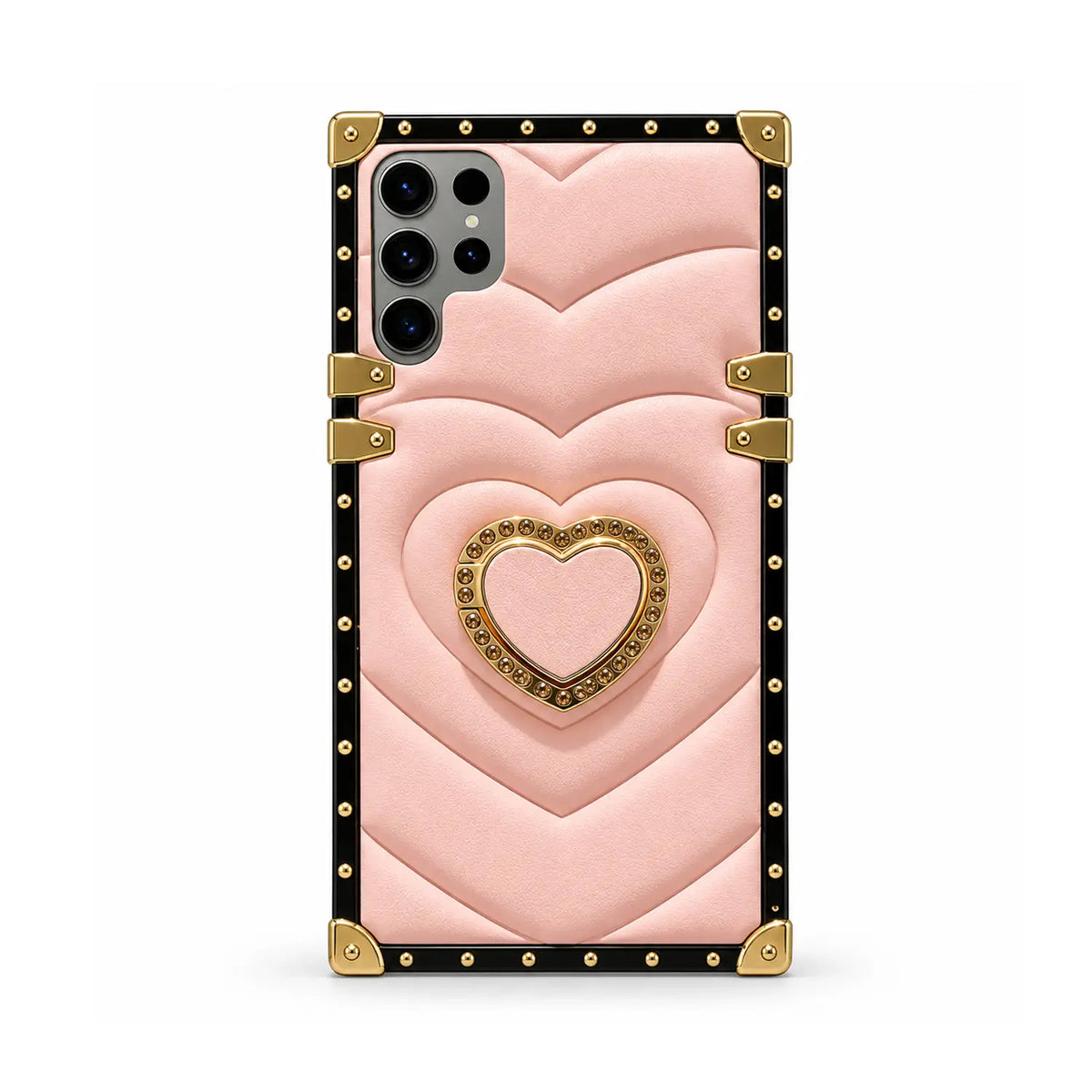 Heart-shaped galaxy phone case with ring