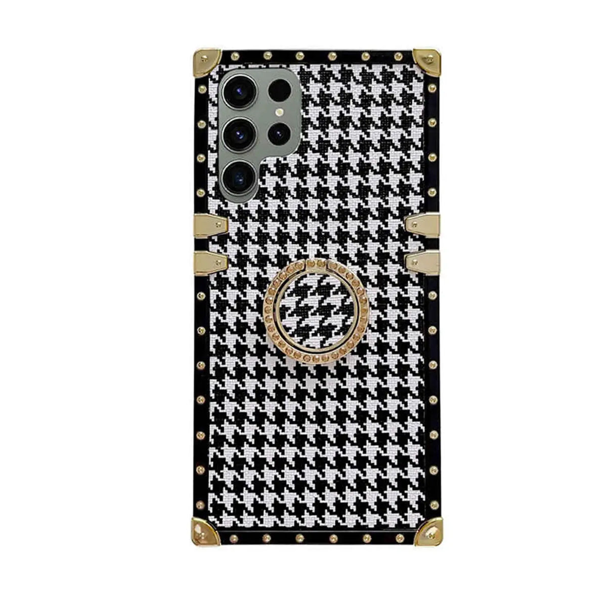 Houndstooth galaxy phone case with ring