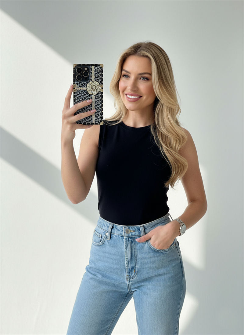 cross houndstooth square phone case