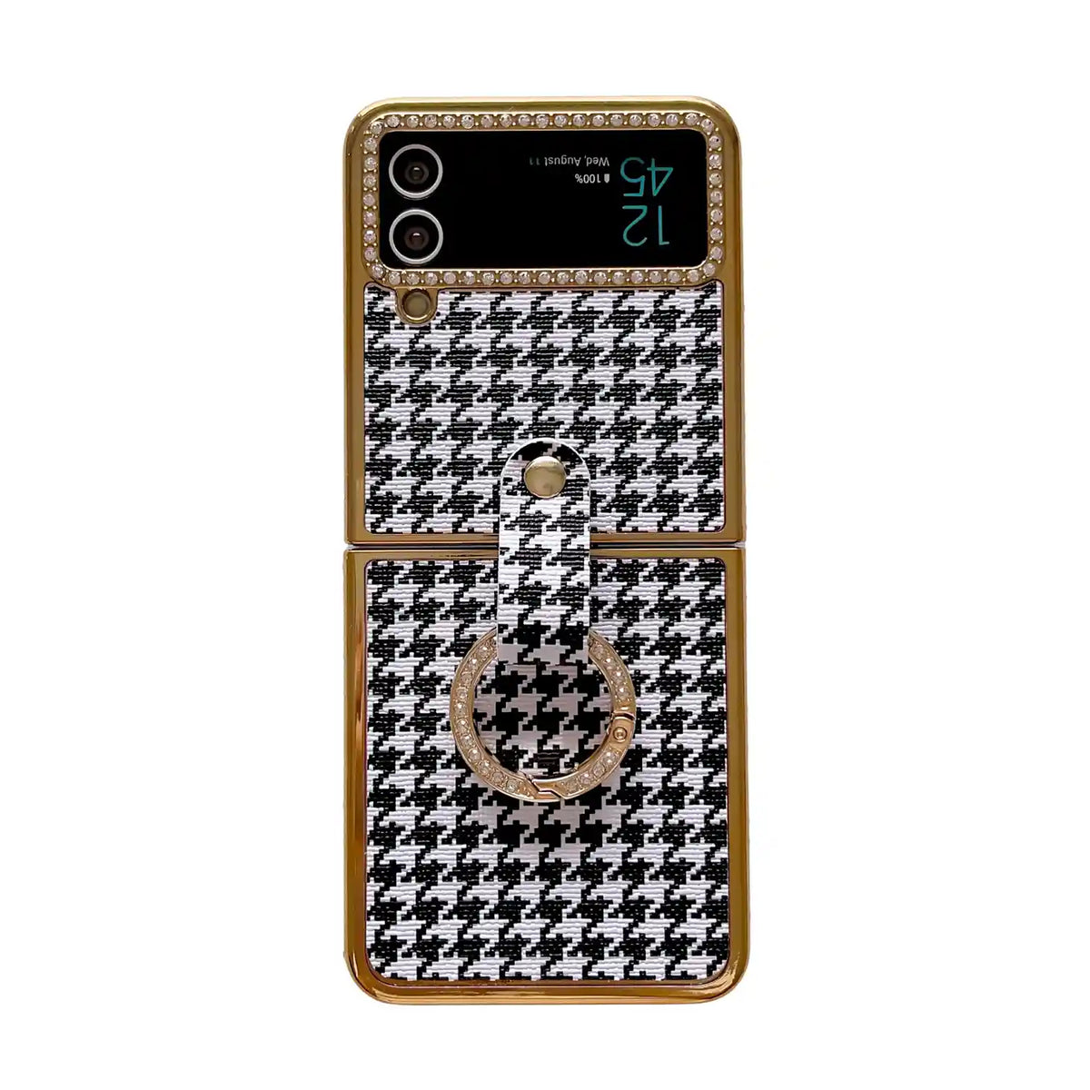 Houndstooth galaxy z flip 3 case gold