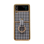 Houndstooth galaxy z flip 3 case gold