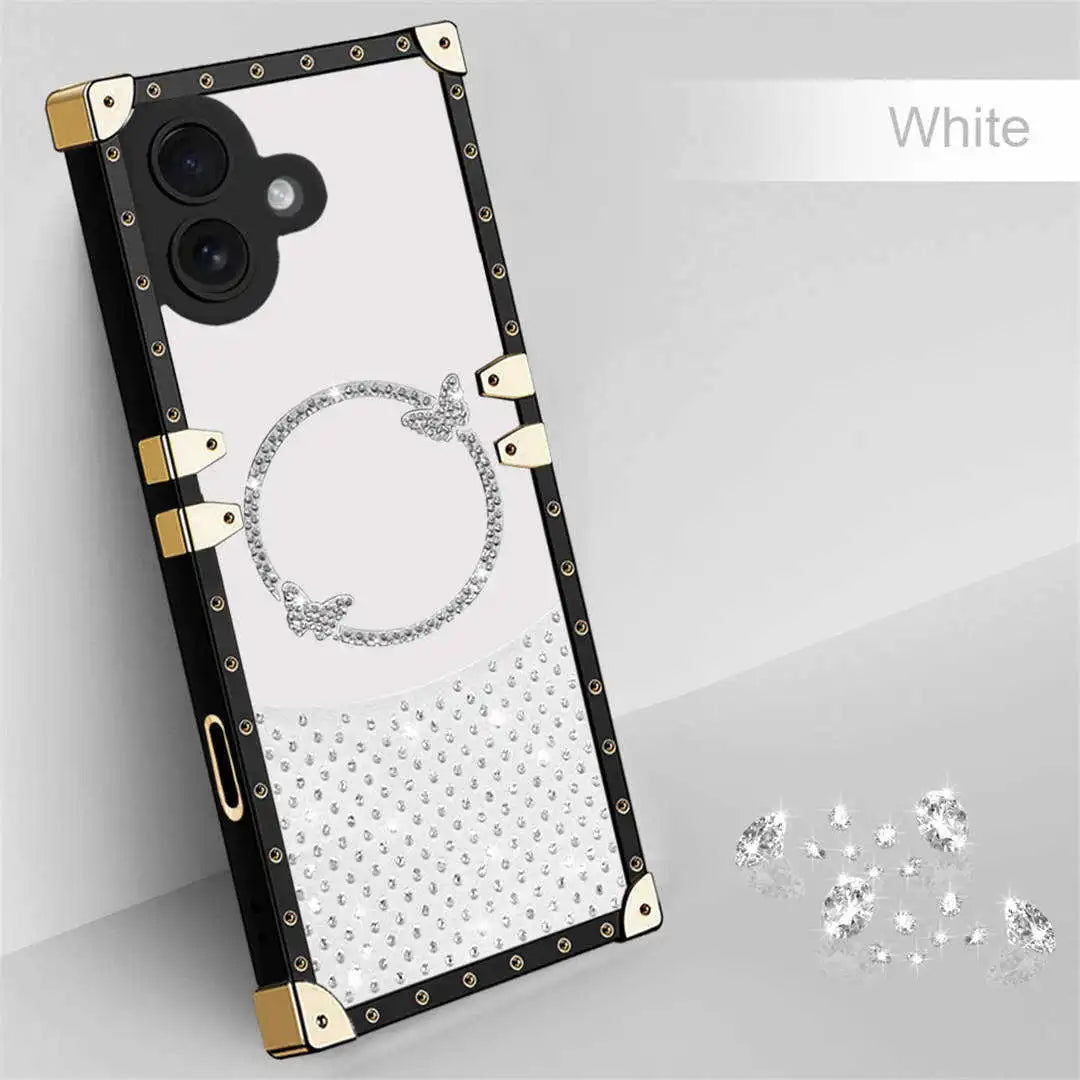 Rectangle Mirror iPhone Case with Rhinestones Embedded
