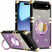 Phone case with glittery design and mirror, on a white background