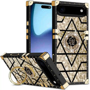 iPhone 17 Air case with geometric design and rose emblem on a white background