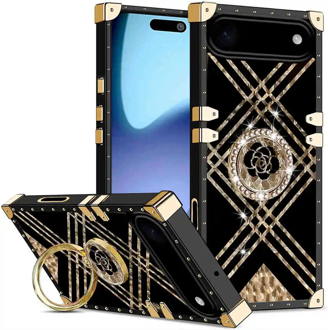 Luxury phone case with decorative elements on a white background