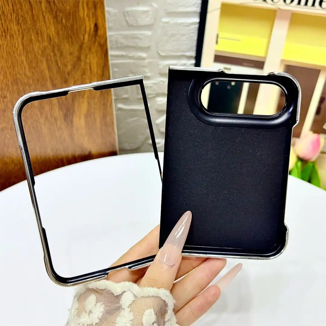 Interior view of the two-part Crystal Bloom Duo case showing black lining and separate front frame