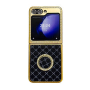 luxury leather z flip phone case with ring