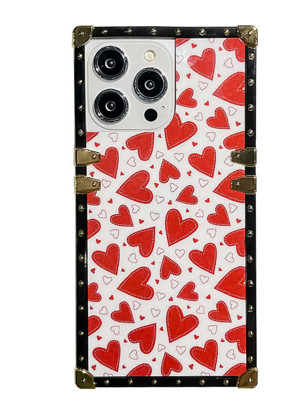 Glitter Love Heart Leopard Square Case for iPhone 15 14 13 Pro Max