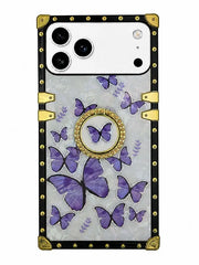 purple butterfly print square phone case