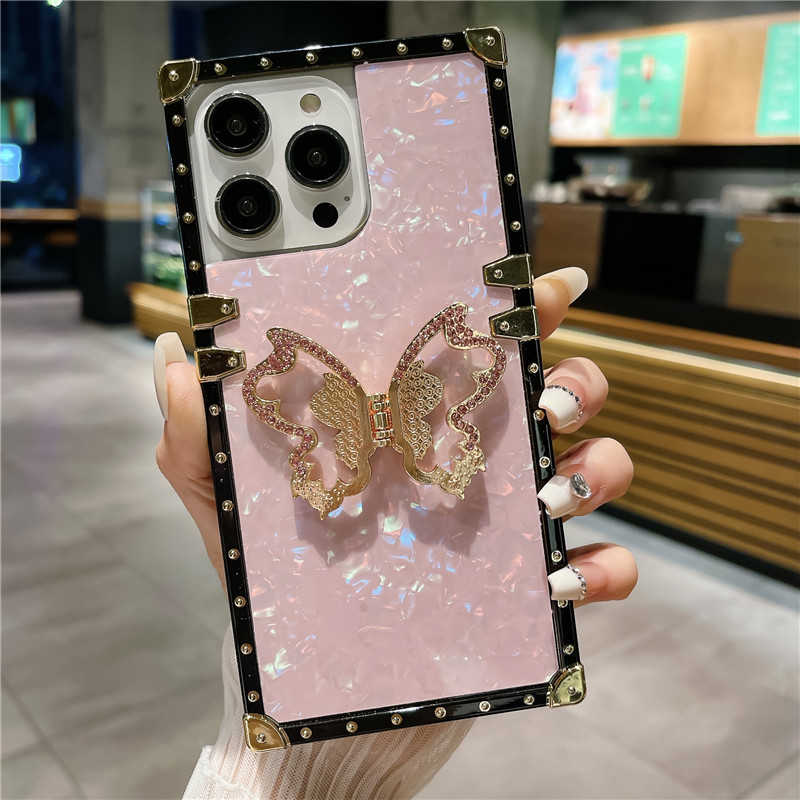 Opal Shell iPhone Case with Metal Butterfly Kickstand