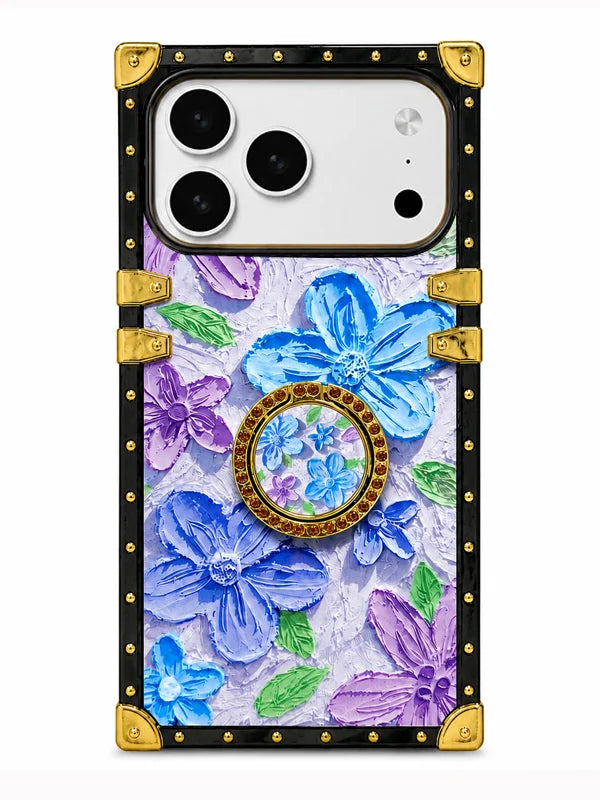 blue and purple oil painting square trunk phone case