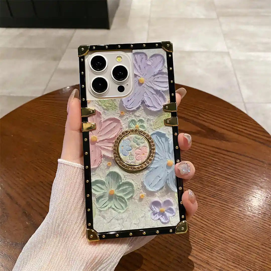 oil painting square trunk phone case in hand