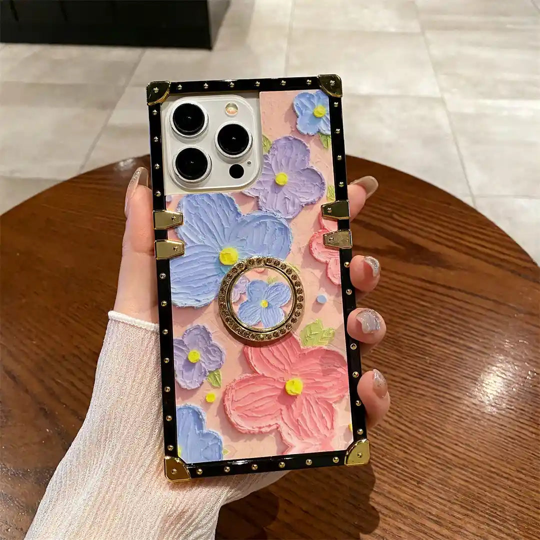 oil painting square trunk phone case in hand