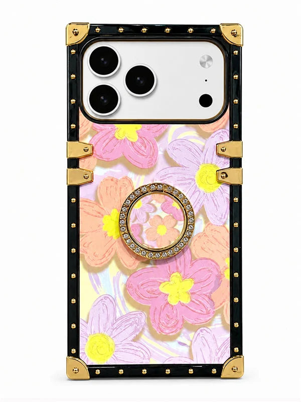 orange and pink oil painting square trunk phone case