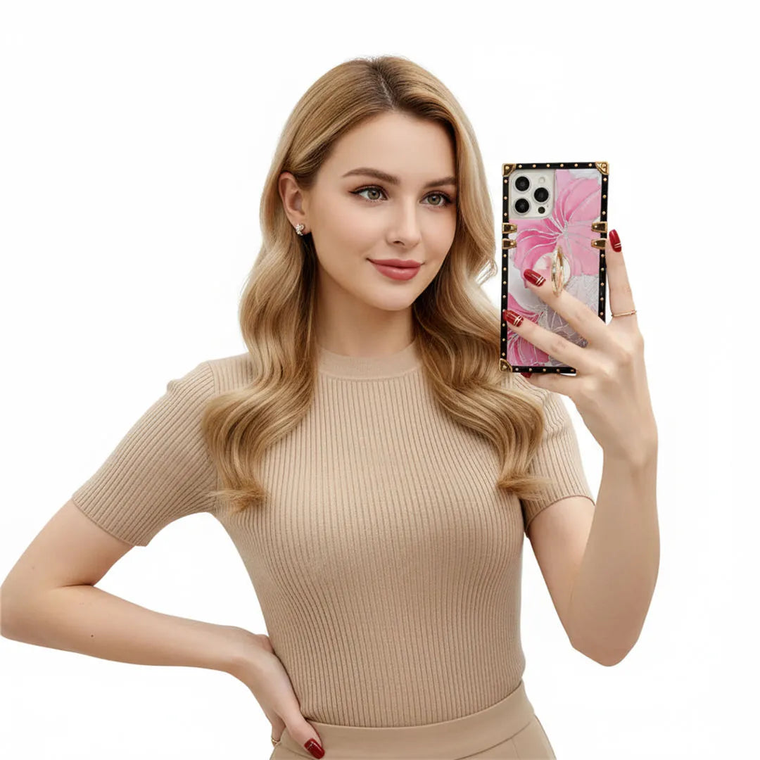 pink flower square phone case