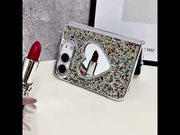 Sparkly iPhone Duo Case with Heart Mirror Stand Wrist Strap