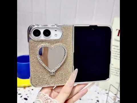Rhinestone iPhone Duo Case with heart-shaped mirror stand