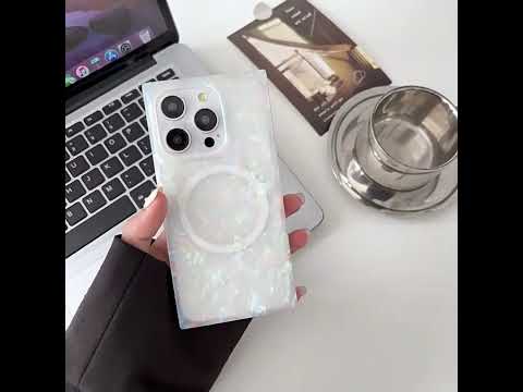 Opal shell square-frame phone case with MagSafe