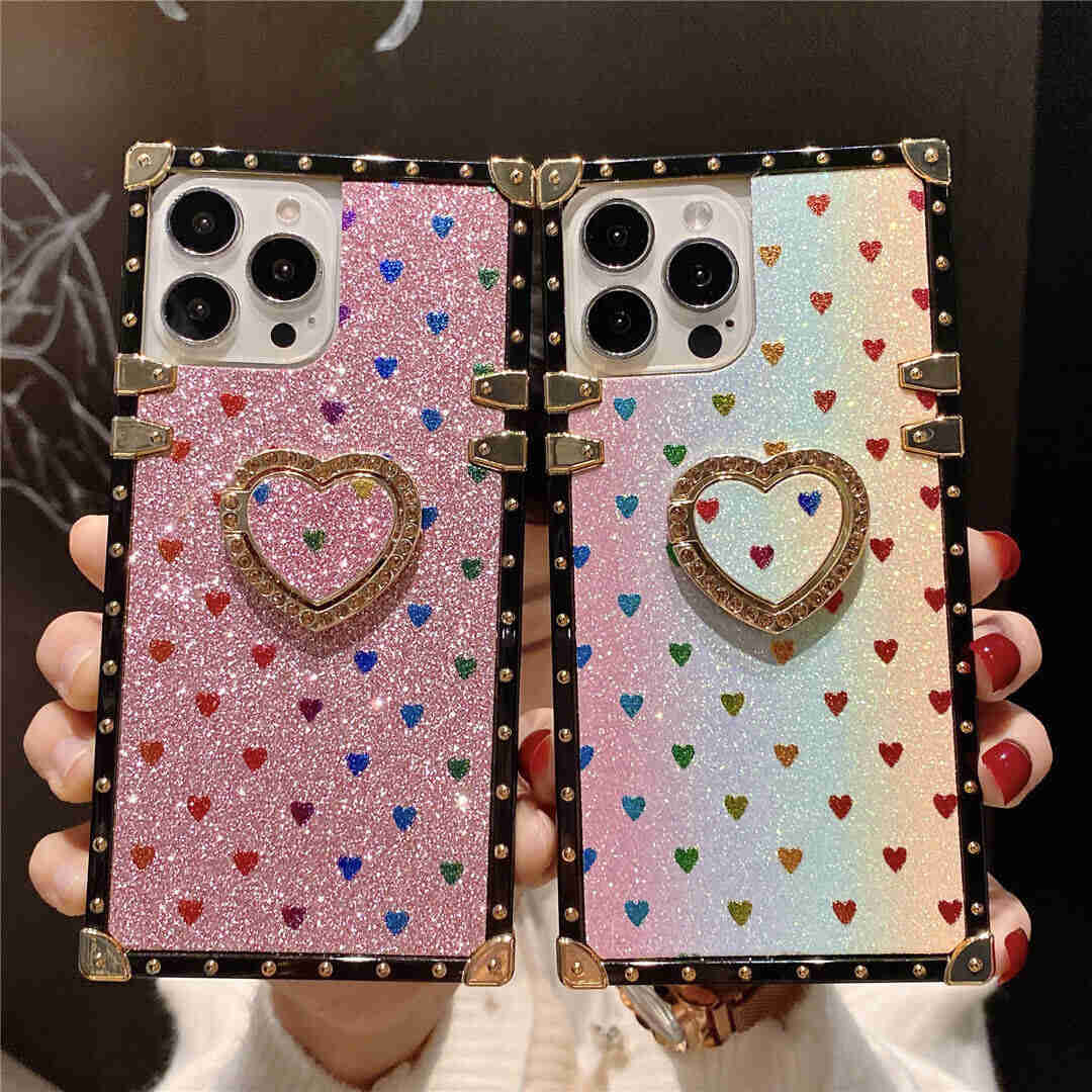 Luxury Pink Flower Square Case w/Holder For iPhone 12 Pro Max 11