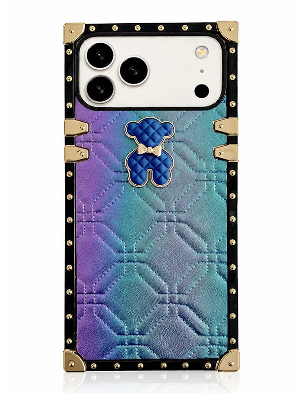 cute bear square-trunk iPhone case blue
