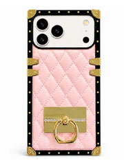 pink quilted iPhone trunk case with ring