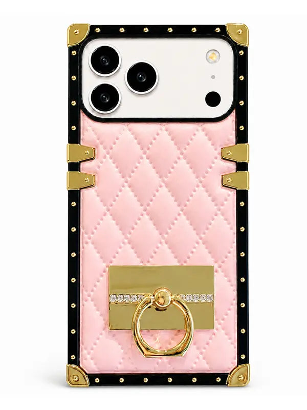 pink quilted iPhone trunk case with ring