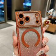 close-up of a sparkly rectangle magsafe iPhone case
