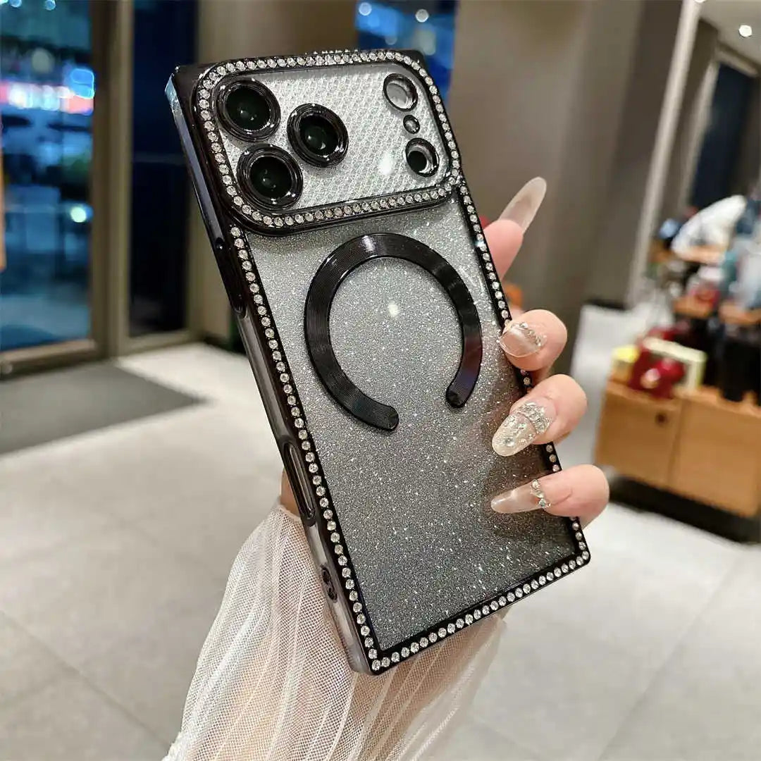 sparkly rectangle magsafe iPhone case black