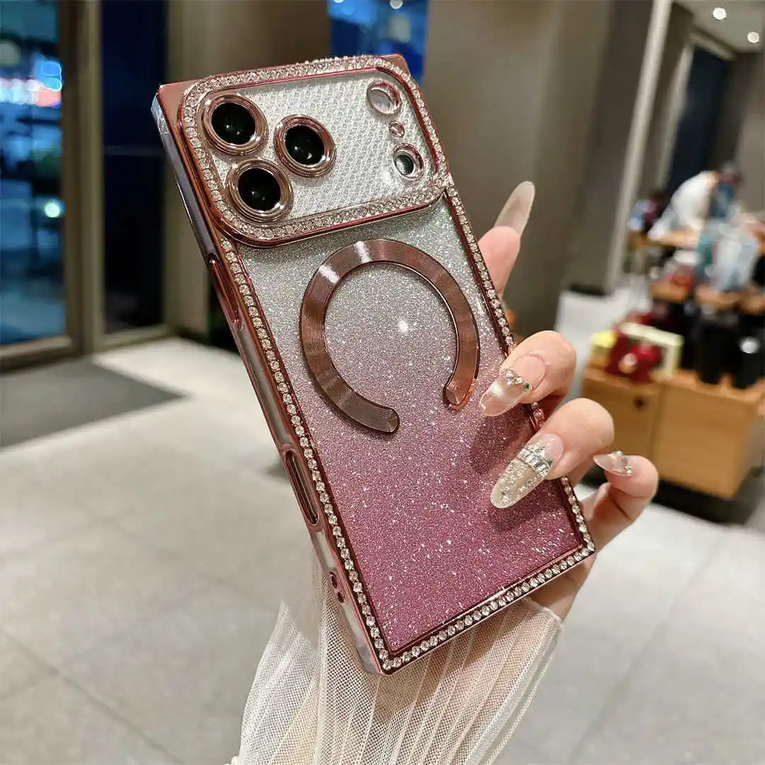 sparkly rectangle magsafe iPhone case pink