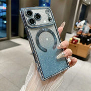 sparkly rectangle magsafe iPhone case blue