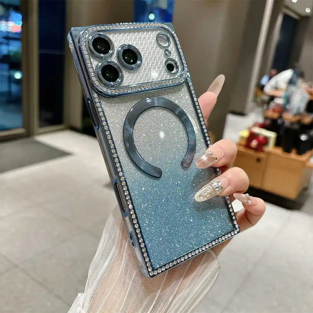 sparkly rectangle magsafe iPhone case blue